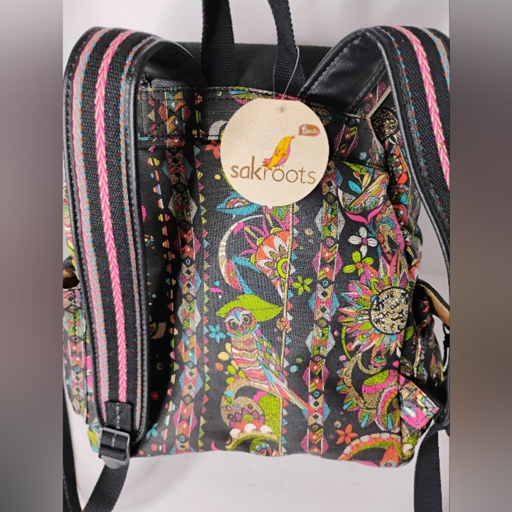 Sakroots Multi-Color Flower and Owl Print Back Pack & Makeup Bag New With Tags - Picture 4 of 10
